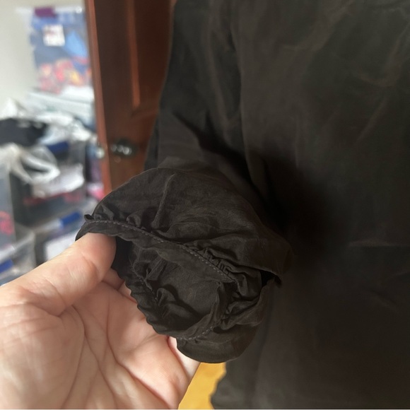 Stateside Sz Small Black Cupro Long Sleeve Top Gathered Neck Puff Sleeves - Picture 6 of 11